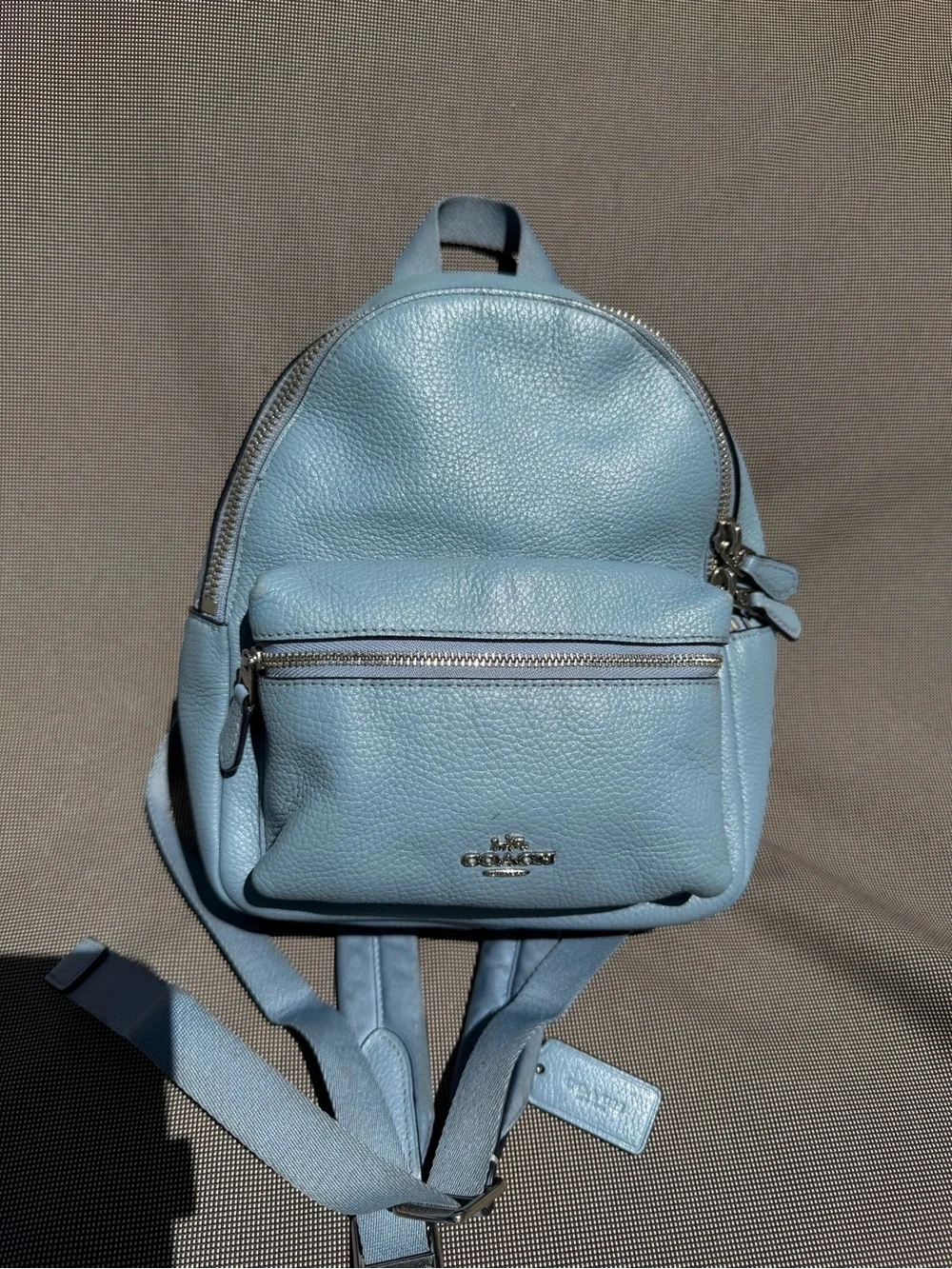 Coach Charlie Mini Backpack in Powder Blue Pebbled Leather